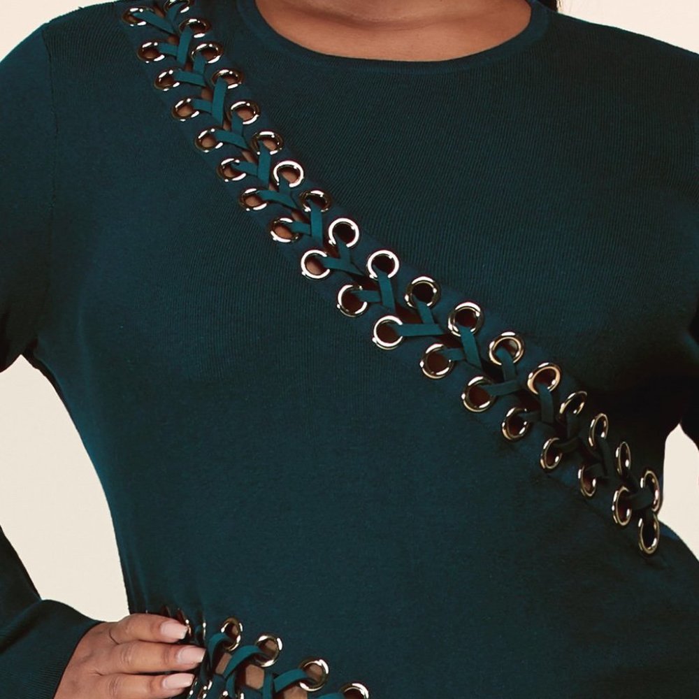 NWT - TEAL MIDI DRESS WITH GROMMETS - PLUS_5